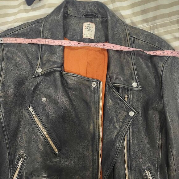 Free People We The Free Jealousy Leather Moto Jacket in distressed vintage black - Picture 6 of 12